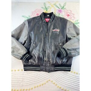 National Street Machine Club Leather Bomber Jacket Black Grey Vintage Mens L
